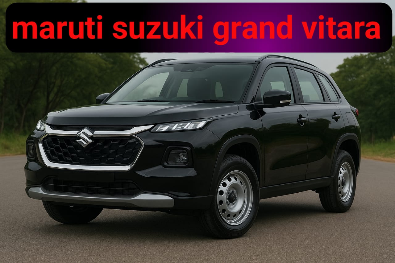 "Maruti Suzuki Grand Vitara Delta CNG 2025 front view in black color with premium SUV design"